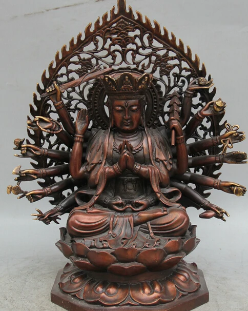 

JP S0524 17 Tibet Buddhism Red Bronze Seat 18 Hands Maha Cundi Mother Buddha Statue (B0328)