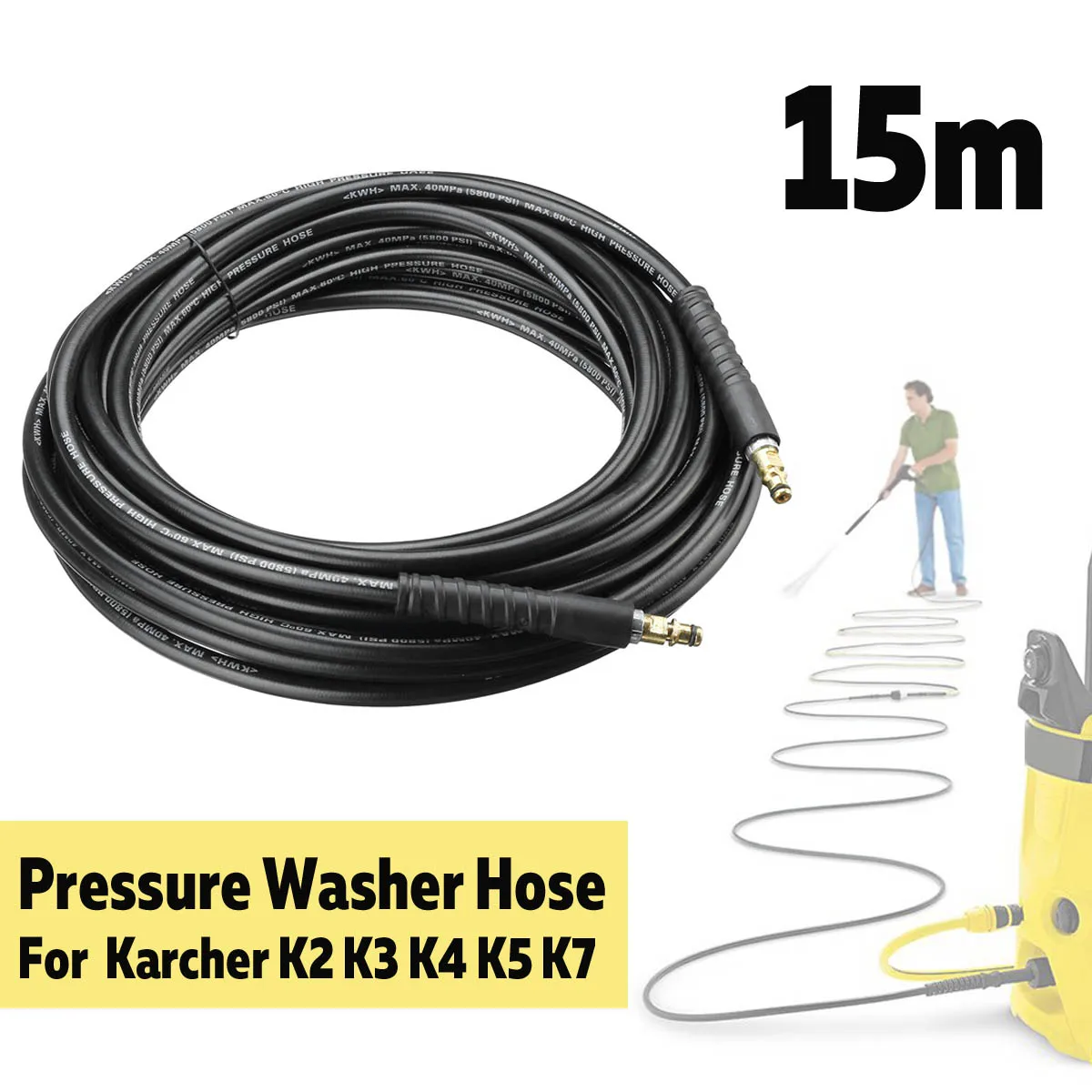 

15m 40MPa 5800PSI High Pressure Washer Hose Pure Copper Cleaning Tube Car Wash Extension Hose Cord For Karcher K2 K3 K4 K5 K7
