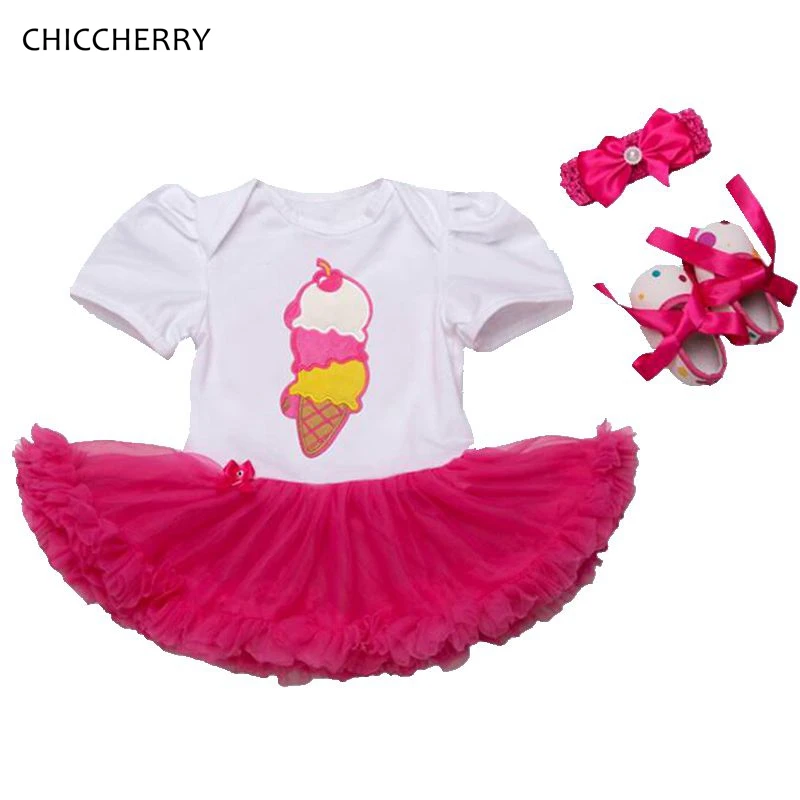 

Icecream Print Baby Girl Lace Dress Cute Toodler Tutu Set Headband & Crib Shoes Conjunto Infantil Menina Birthday Party Outfits