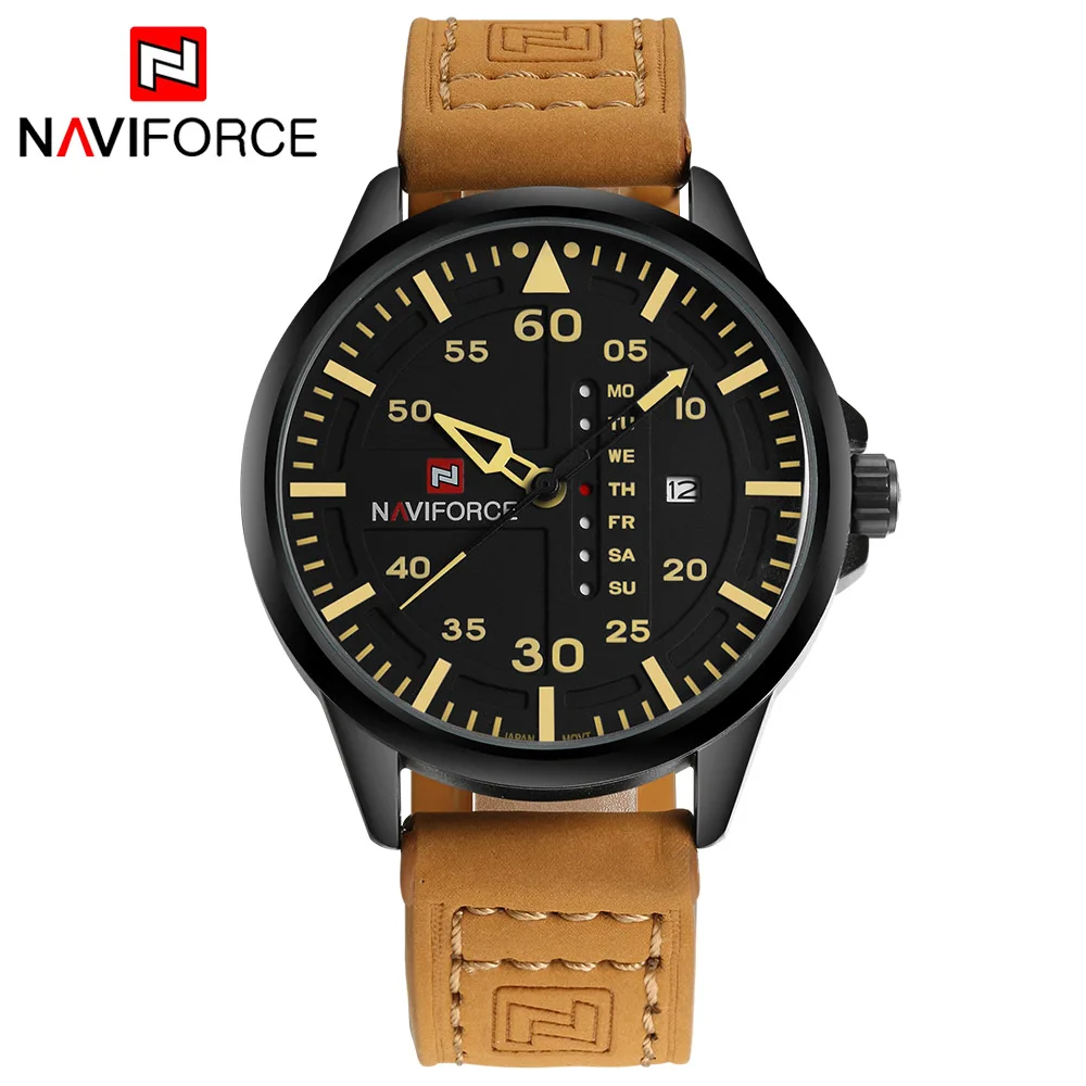 Billig Top Luxus Marke NAVIFORCE Männer Sport Uhren herren Quarz Datum Uhr Mann Leder Armee Military Armbanduhr Relogio Masculino
