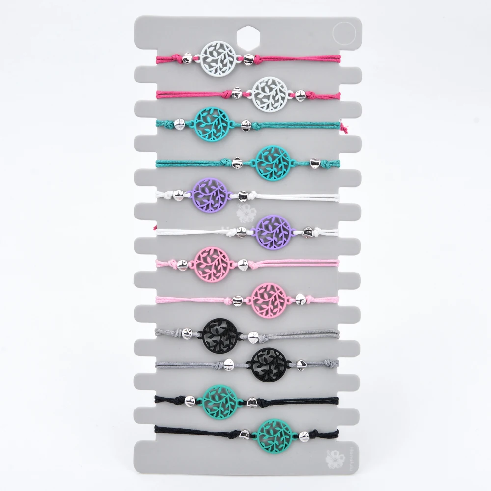

Boho Braided Rope Tree of Life Charms Bracelet Alloy Handmade Adjustable Bracelet for Women Cuff Wristband Jewelry 12pcs/set