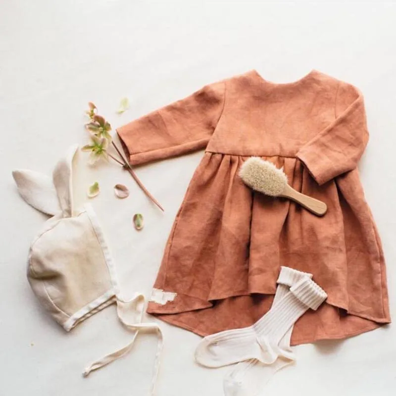 

Autumn Girls Dresses New 2019 Ins European & America Toddler Brand Kids Girl Dress Autumn Linen Clothings Princess Girl Clothes