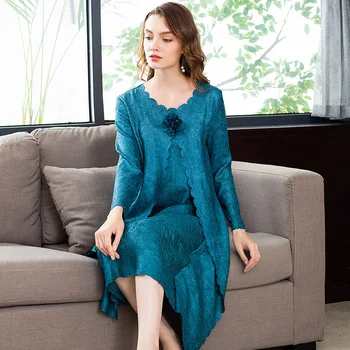

Plus Size Dress Woman Spring Elastic Miyake Pleated Original Design Palace Style Round Neck Long Sleeve Loose A-Line Dress Midi