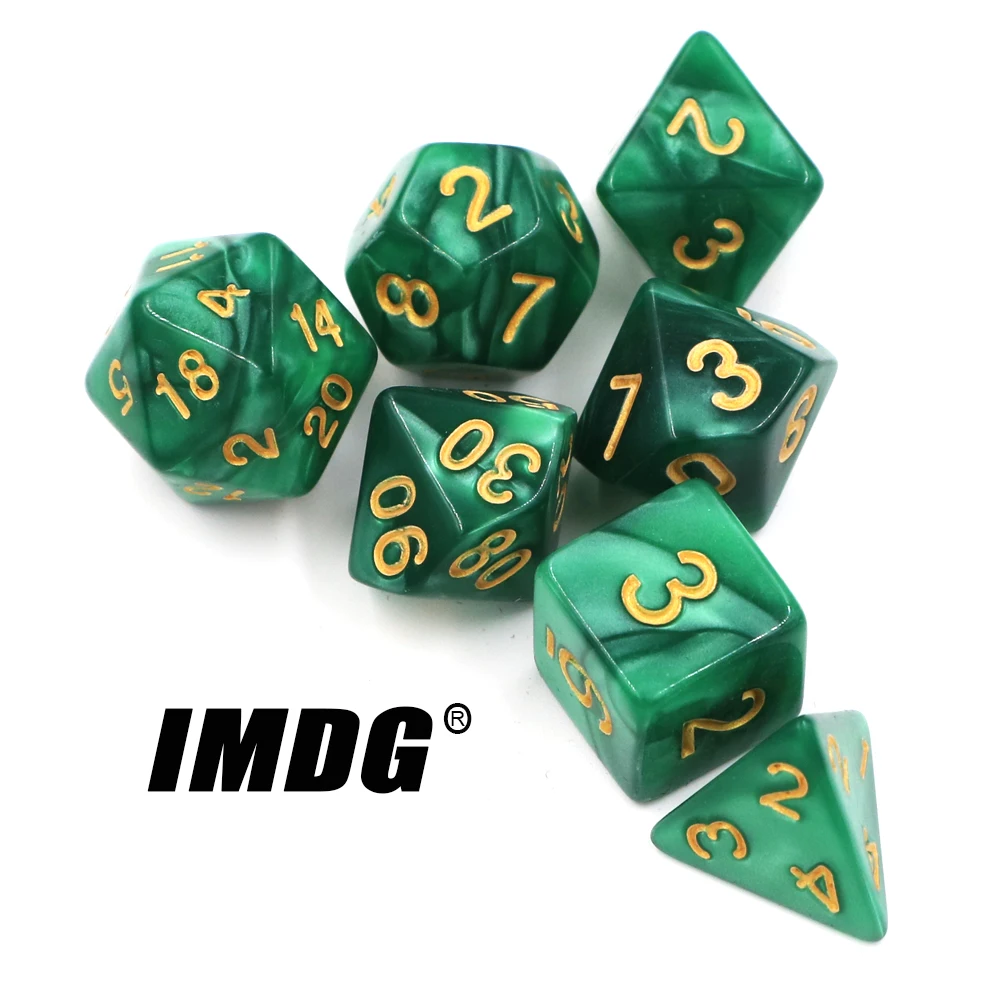 7pcs/set Creative RPG Game Dice Polyhedron Acrylic DND Pearl Pattern Digital Game with Bag