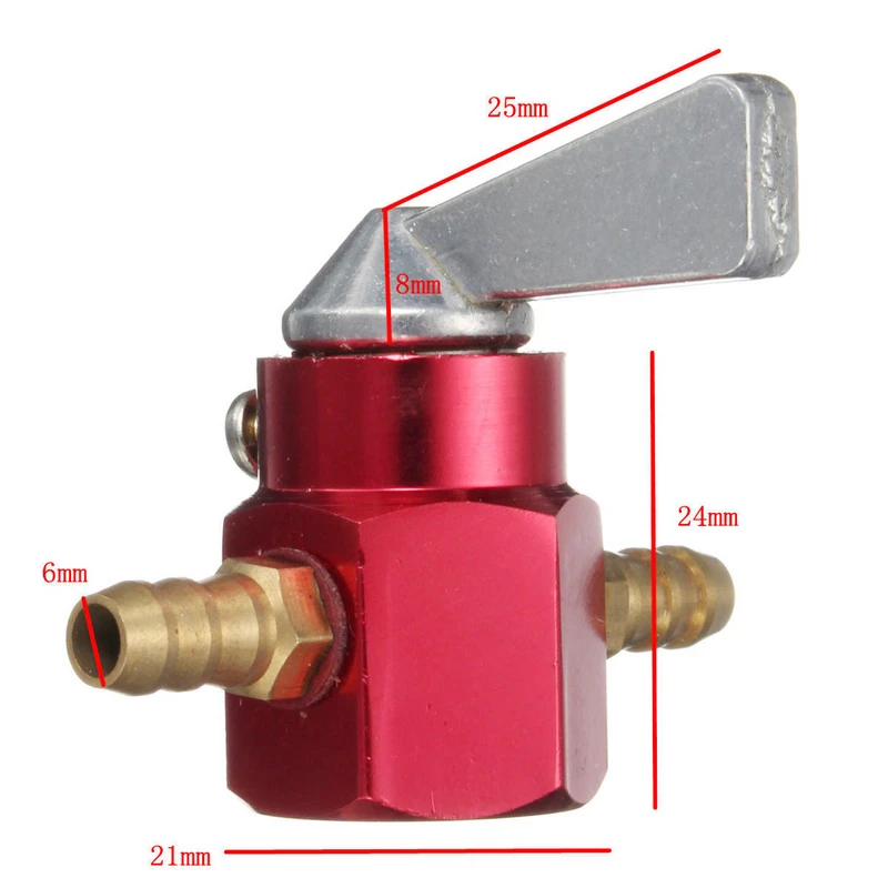 Universal 6mm Red In-Line Petrol On-Off Petrol Fuel Tap Petcock Valve Scooter ATV Motorcycle Accessories Mayitr