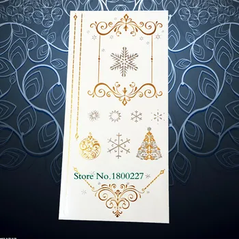 

Gold Snowflake Chain Waterproof Tattoo Body Art Temporary Metalic Tattoo Paste 21x10cm Flash Tatoo Henna Home Decor Wall Sticker
