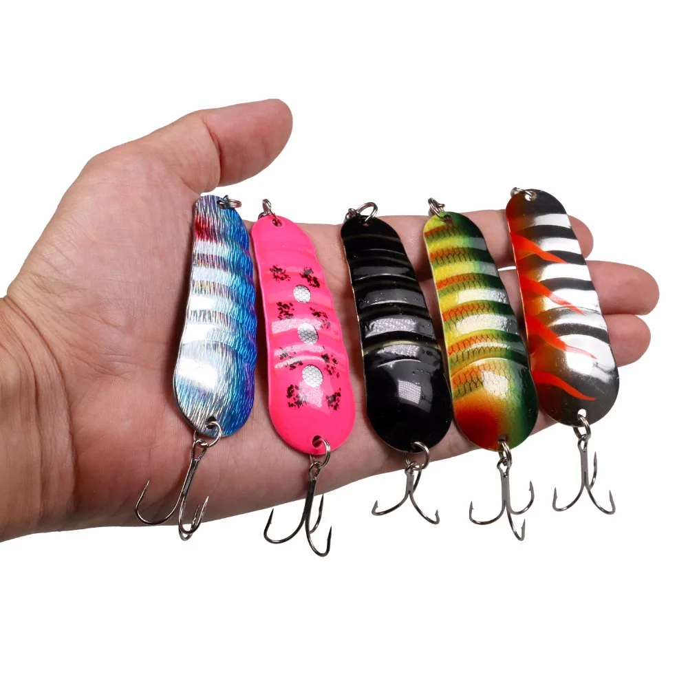 5pcs/set 0.7oz 4.7in Fishing Spoons Metal Lure Hard Baits With Treble Hook & Swivels Bass Spoon Fishing Lures Pesca 5pcs/set 0.7oz 4.7in Fishing Spoons Metal Lure Hard Baits With Treble Hook & Swivels Bass Spoon Fishing Lures Pesca