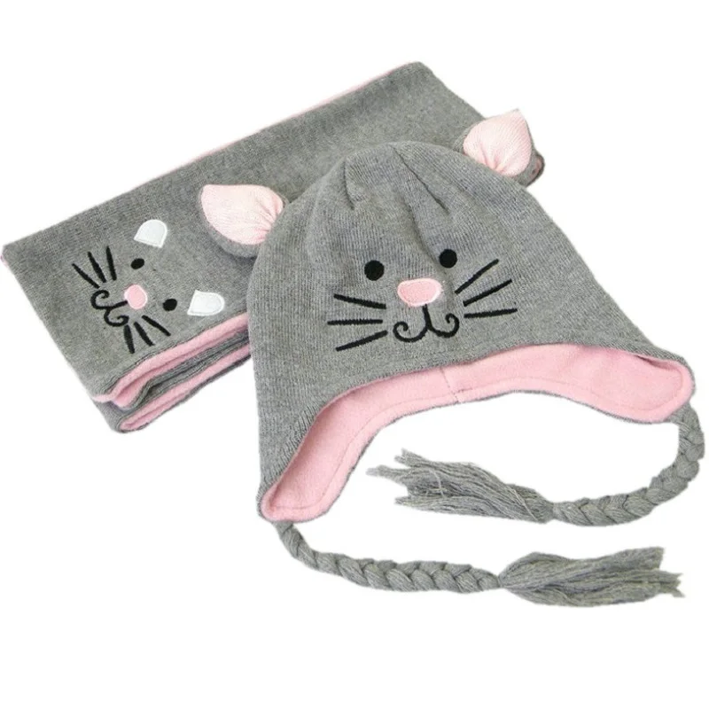

Baby Winter Hat Set with Scarf Neck Warmer cat Cap for Boys Girls Kids Children thick velvet warm snow cap Christmas gift1-5T