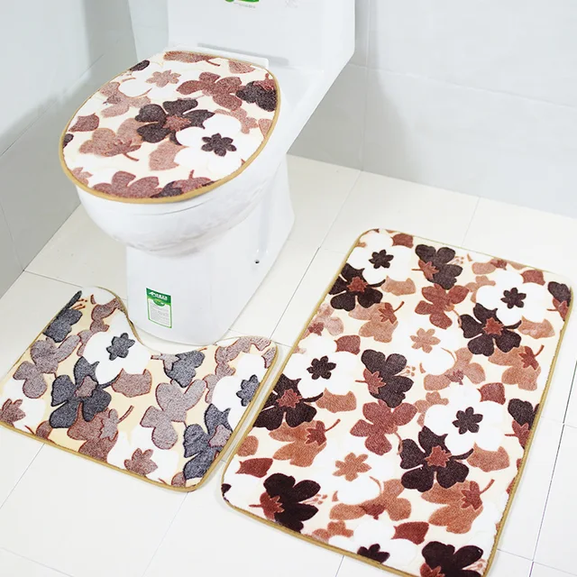 Maple Leaf Printing Bath Rug Toilet Mat 3 Piece Bathroom Sets Maple Leaf Printing Bath Rug Toilet Mat 3 Piece Bathroom Sets Cover Decoration Water