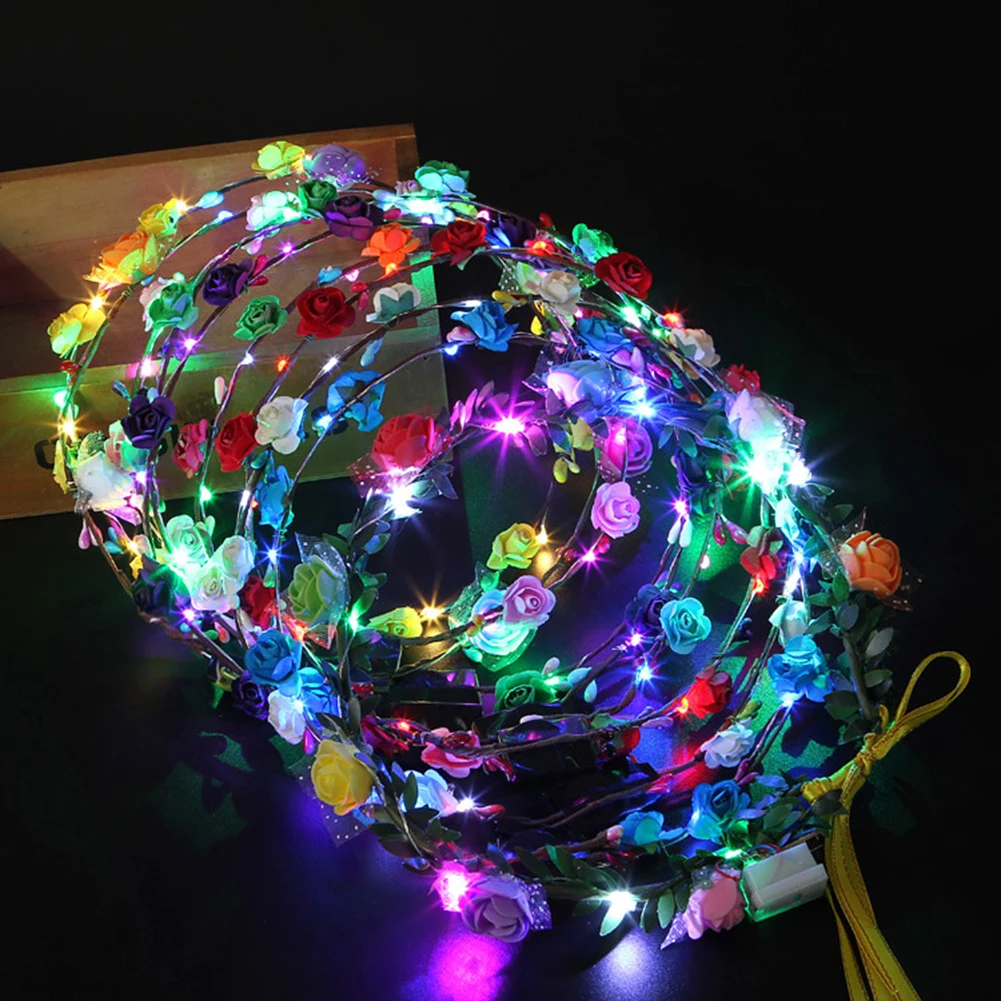 Party Glowing Wreath Halloween Crown Flower Headband Bright Girls Color Random LED Light Up Multicolor Hair 5