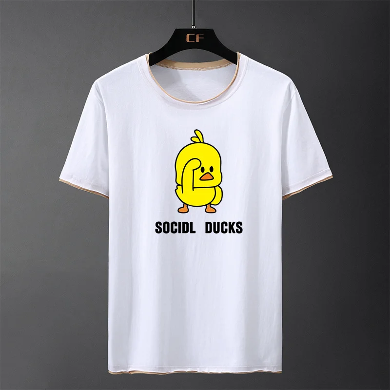 

2019 New SOCIDL DUCKS Fashion Trend Fake Two Summer T-Shirt Men Print Short Sleeve T-shirts Men Fashion Tee Shirts Men Clothes