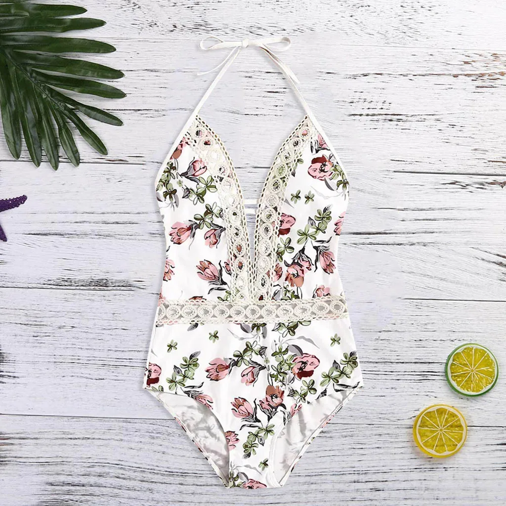 

Swimwear Women Sexy White Floral One Piece Swimsuit Women Summer 2019 Sexy Sport Bathing Swimming Suit For Women Stroj Kapielowy