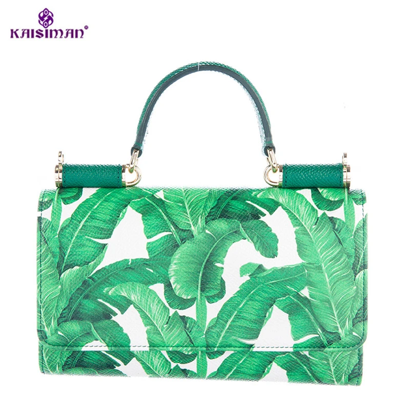 

Luxury Brand Famous Designer Seaside Vacation Women Bags Banana Leaf Painted Handbag Purse Wallets Genuine Leather Shoulder Bags