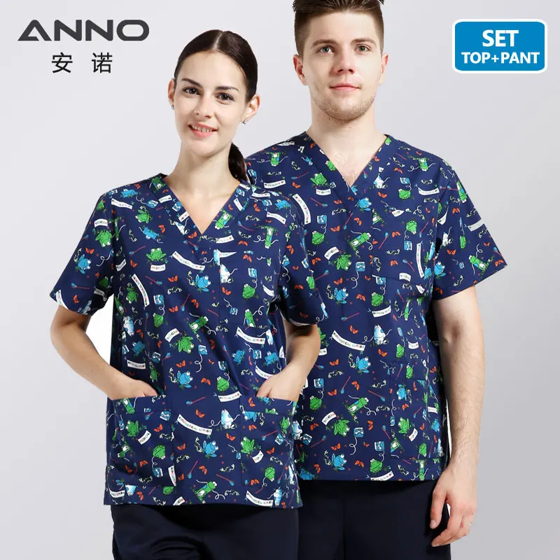 QinWaWangZi-Set ANNO 5XL размера плюс 14 цветов медицинские скрабы набор для ухода Униформа медицинская одежда стоматологическая клиника скрабы для ухода для женщин и мужчин унисекс - Цвет: QinWaWangZi-Set