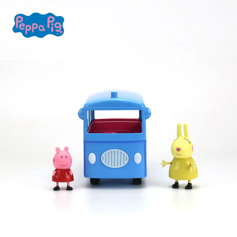 2018 Genuine PEPPA PIG school bus with figure peppa & Miss Rabbit Children
