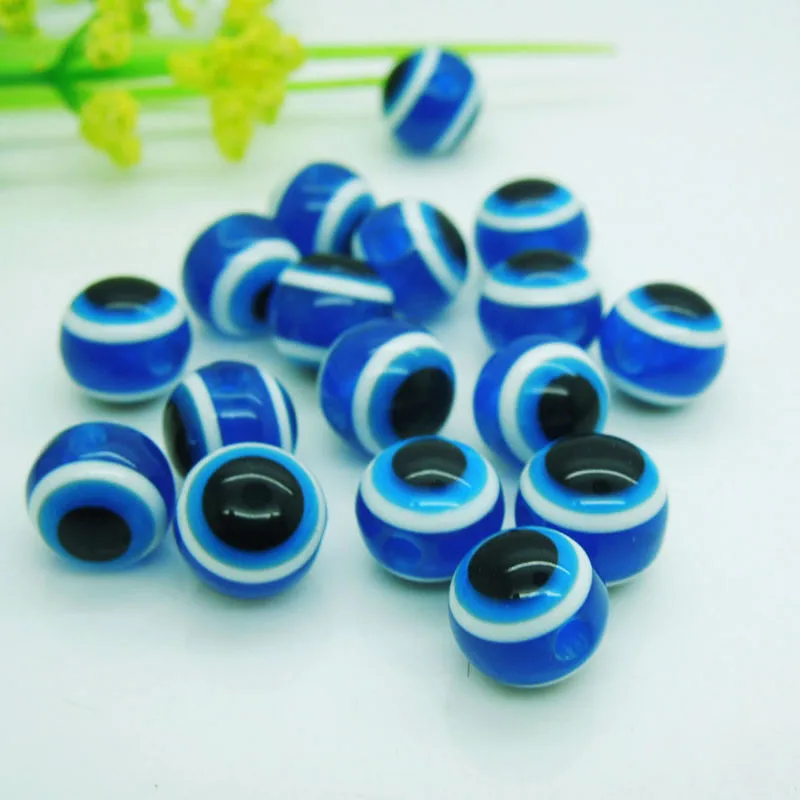 

200pcs Blue Evil Eye Stripe Round Resin Spacer Beads Hamsa eyes Beads For DIY Garment Accessories 8mm