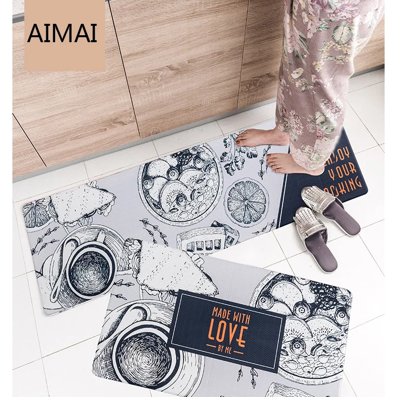 

PVC Leather Soft Cozy Kitchen Rug Non-slip Waterproof Durable Area Rugs Comfortable Form Rubber Floor Mat Laundry Room Carpet