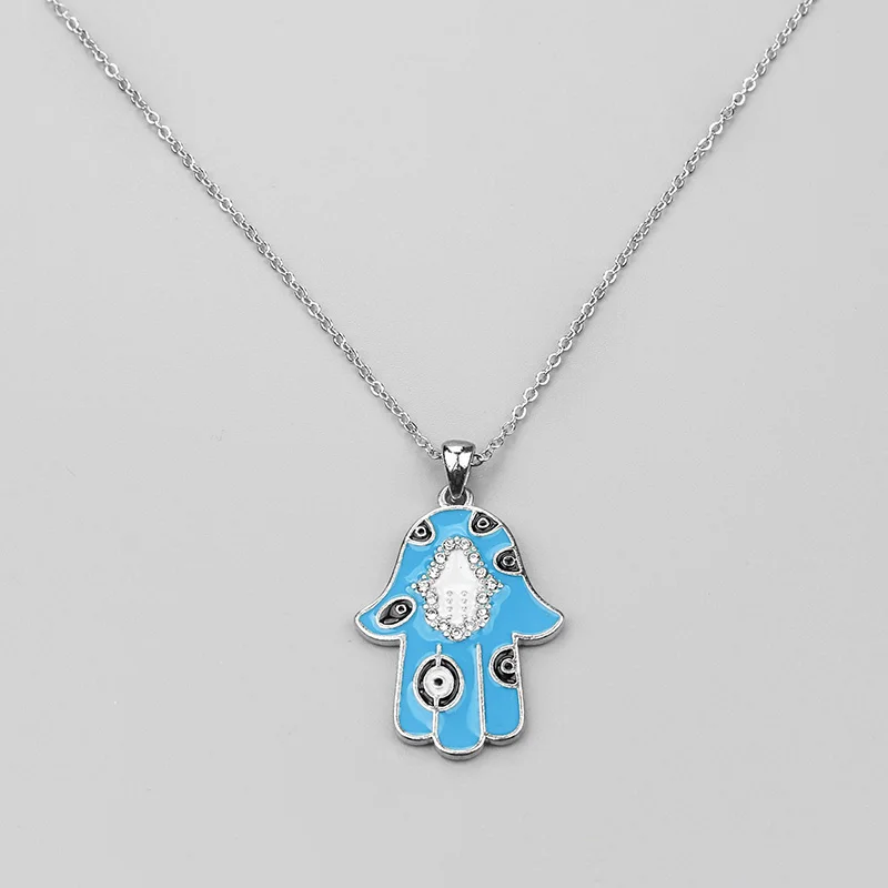 

hot sale blue/white hamsa black lucky eye chain necklace turkish jewelry for women as gift