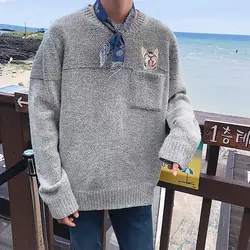 Новинка весны 2017 года одежда с длинным рукавом Вязание Cat Вышивка пальто Для мужчин в теплые кашемировые Свободные свитеры бренд шерстяной
