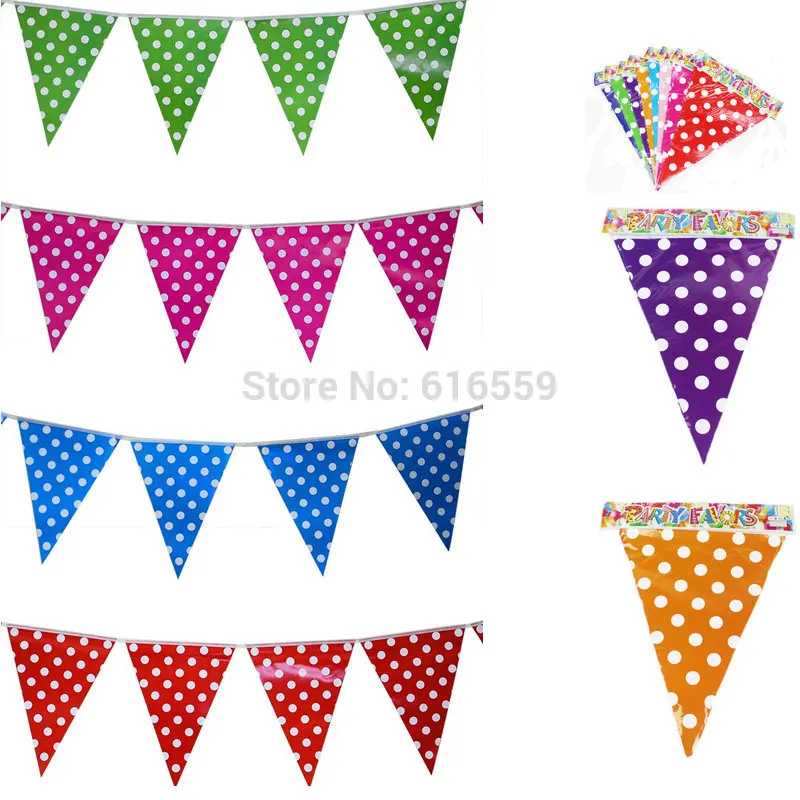 

1 set 2.5 Meter Polka Dot Paper Flags For Birthday Wedding Event Party Home Decoration Paper Pennants Banner Bunting