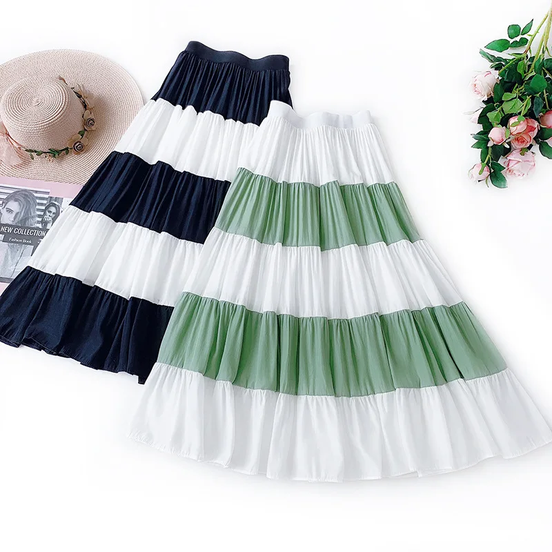 

AcFirst Green Women Skirt Women High Waist Pleated Long Skirt Ball Gown Skirt Plus Size Casual Asymmetrical Ankle-Length