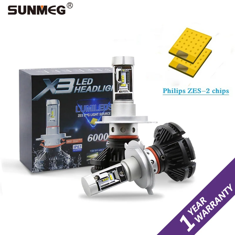 

SUNMEG Super Bright 50W 12000lm 6500K All in one X3 Auto LED Del Faro Auto 6000lm Lampadina H4 H7 H8 H11 H16 H1 H3 9005 9006