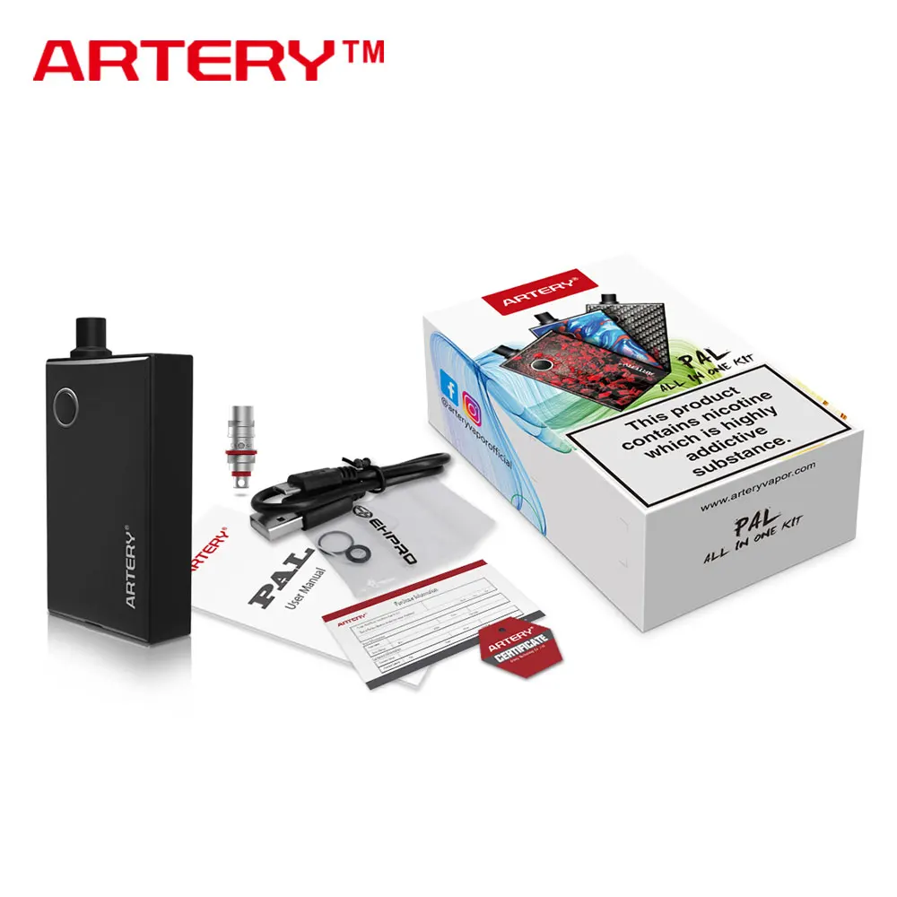 

Original Artery PAL AIO Starter Kit 1200mAh with 3ml Capacity 0.7ohm LQC Coil/1.8ohm Ceramic Coil Slide Refill E-cig Kit