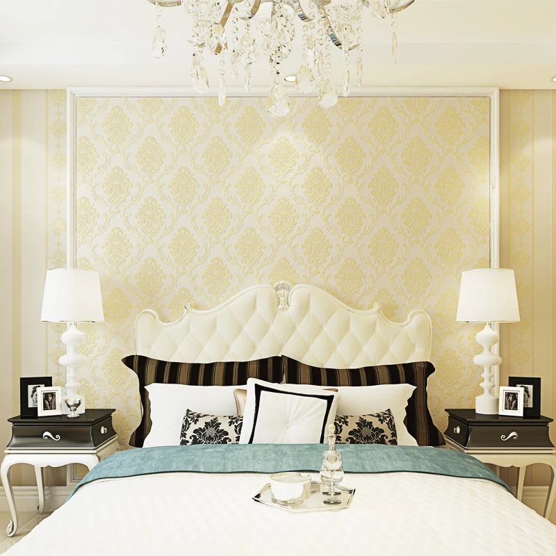 

Non-woven European-style refined wallpapers luxury high-end 3D stereo Damascus living room bedroom TV background wall wallpaper