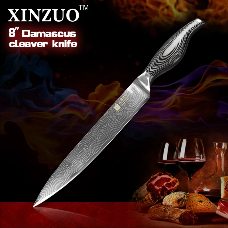 

XINZUO 8" inch Cleaver Knives 73 layers Japanese VG10 Damascus Steel with Pakkawood Handle Newest Carving Meat Knife for Kitchen