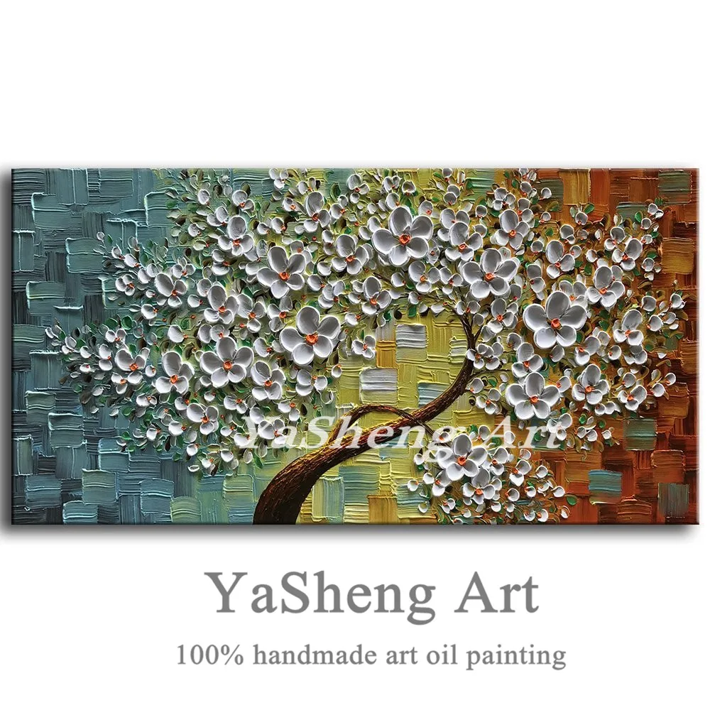 

New handmade large Modern Canvas on Oil Painting Palette knife Tree 3D Flowers Paintings Home living room Decor Wall Art Picture