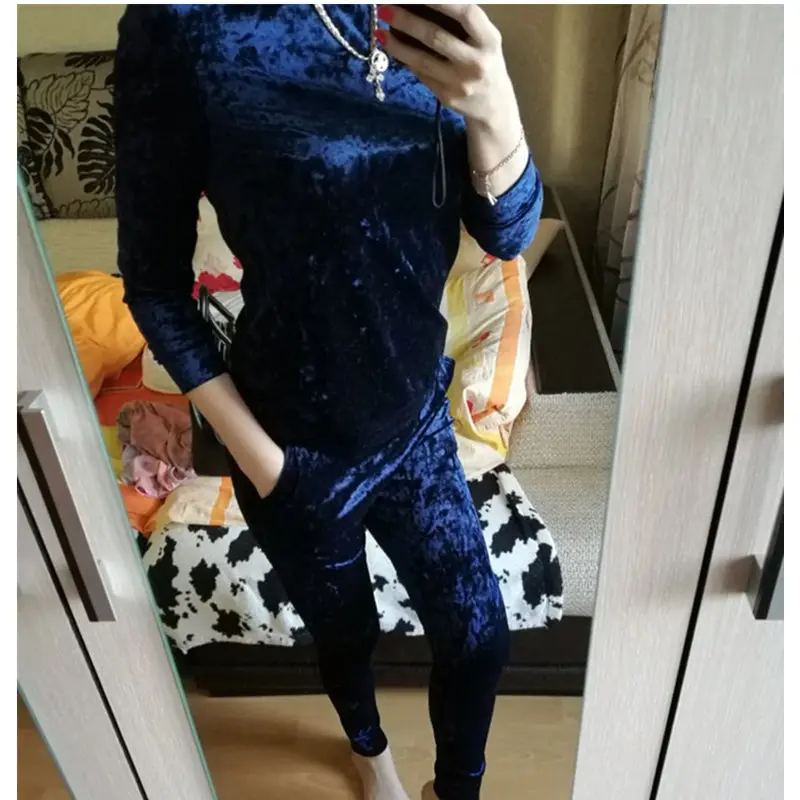 LUO-SHA-5-Colors-Tracksuit-Costumes-for-Women-Velvet-Set-Clothing-Long-Sleeve-Top-Slim-Velour