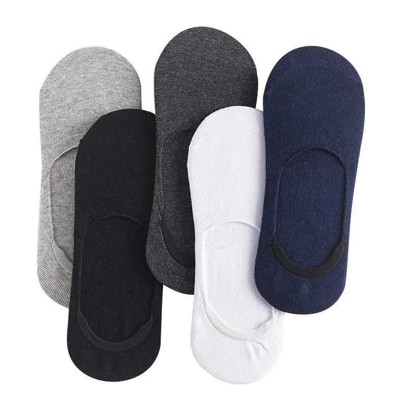 Calcetines invisibles de silicona antideslizantes para hombre, calcetín de barco de Color sólido, absorbe el cuidado de la piel, zapatillas de algodón de alta calidad, 5 pares