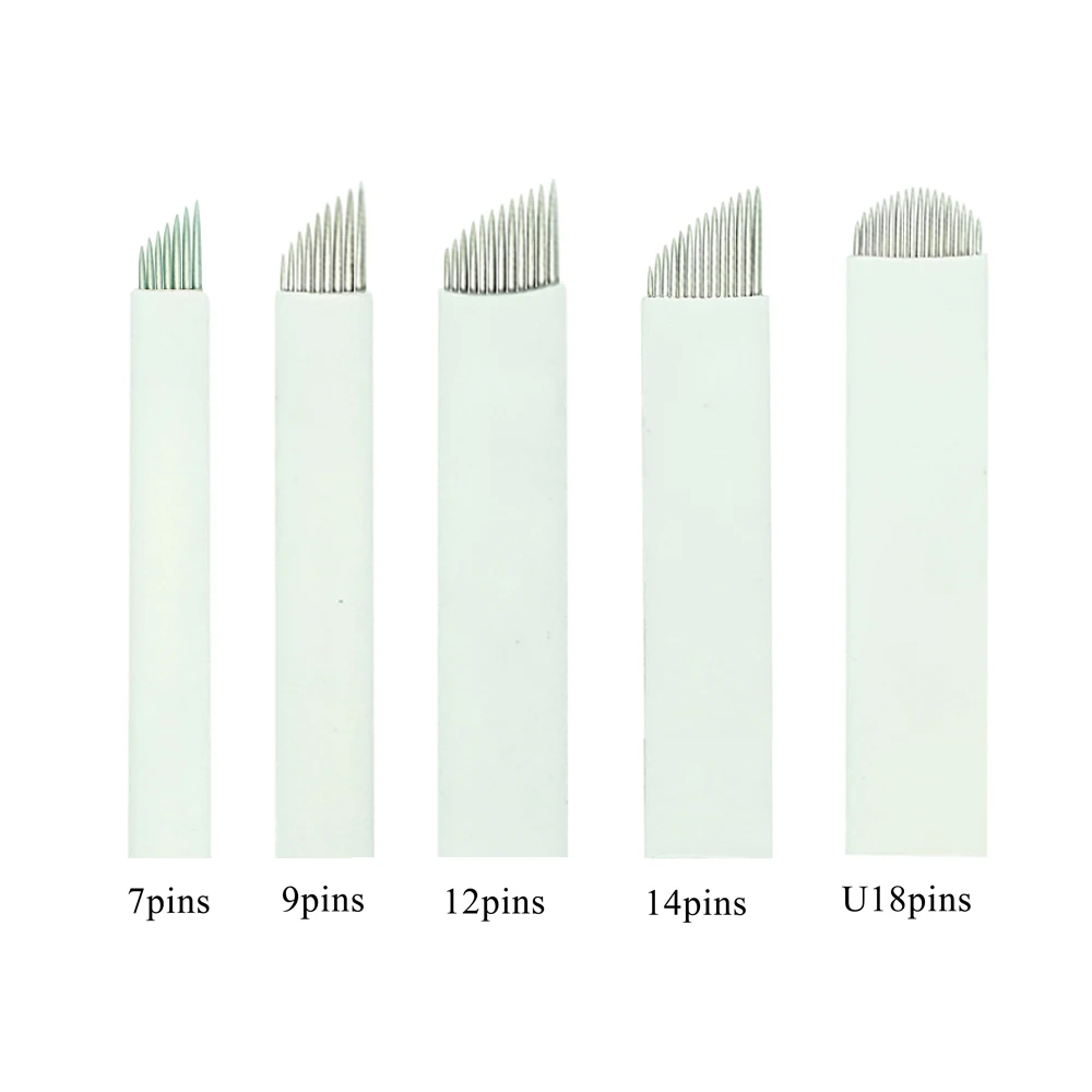 

50 Pcs Tattoo Needles White 7/9/12/14/U18 pins for Permanent Embroidery Manual Tattoo Pen Makeup Eyebrow Embroidery Blade