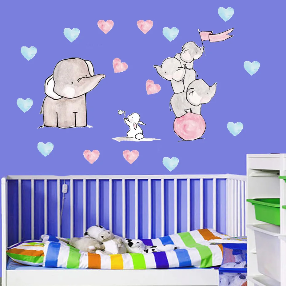 Мультяшный Слон стикер на стену в виде кролика милый забавный животный узор для детской комнаты Настенные украшения для гостиной детской комнаты