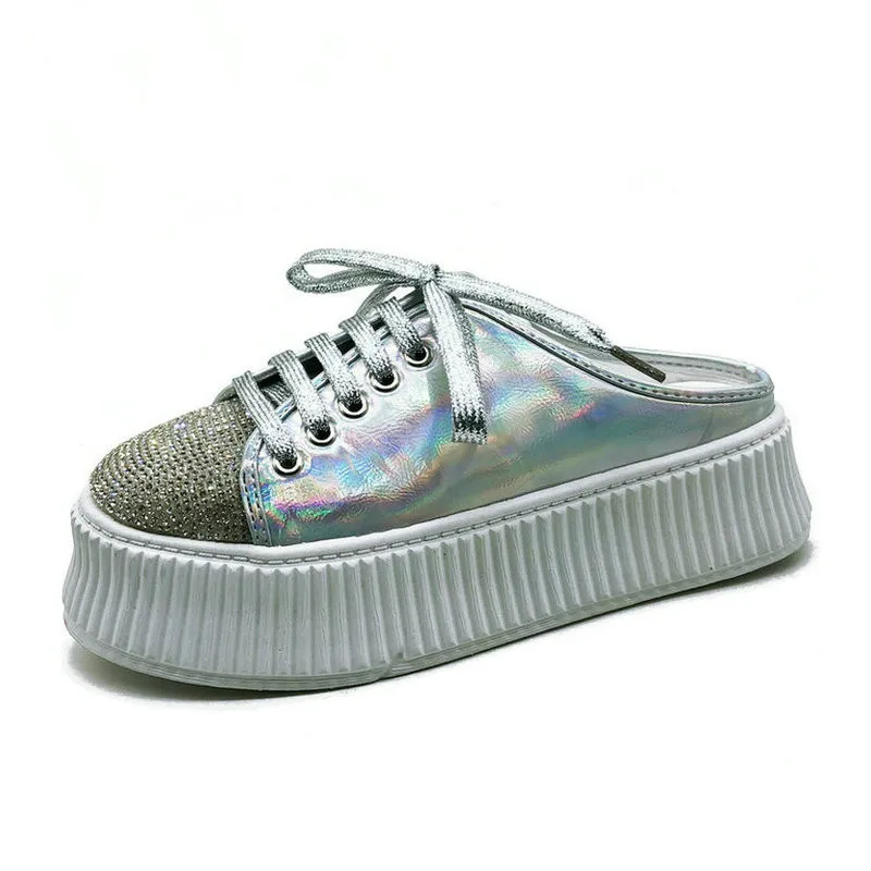 

2019 New Summer Bling Shoes Woman Flats Heels Women Leisure Sport Sneakers Cool Lady Platform Reflective Slippers CR-66