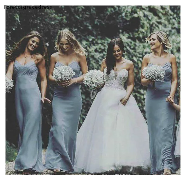 Dusty Blue Chiffon Bridesmaid Dress Summer Garden Beach Wedding Guest Maid of Honor Gowns Plus Size BM0365  77