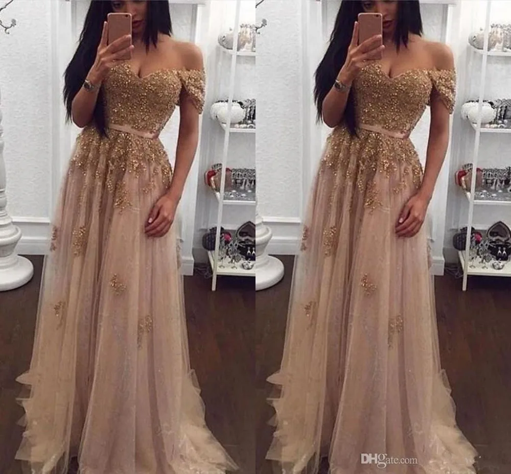 

Vinatge Champagne Lace Appliques Evening Prom Dresses Formal Party Gown New