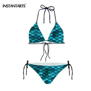 

INSTANTARTS Women Mermaid Bikini Set Summer Beach Wear Sexy Swimwear Sequin Triangle Swimsuit Female Swim Swimming Bathing Suits