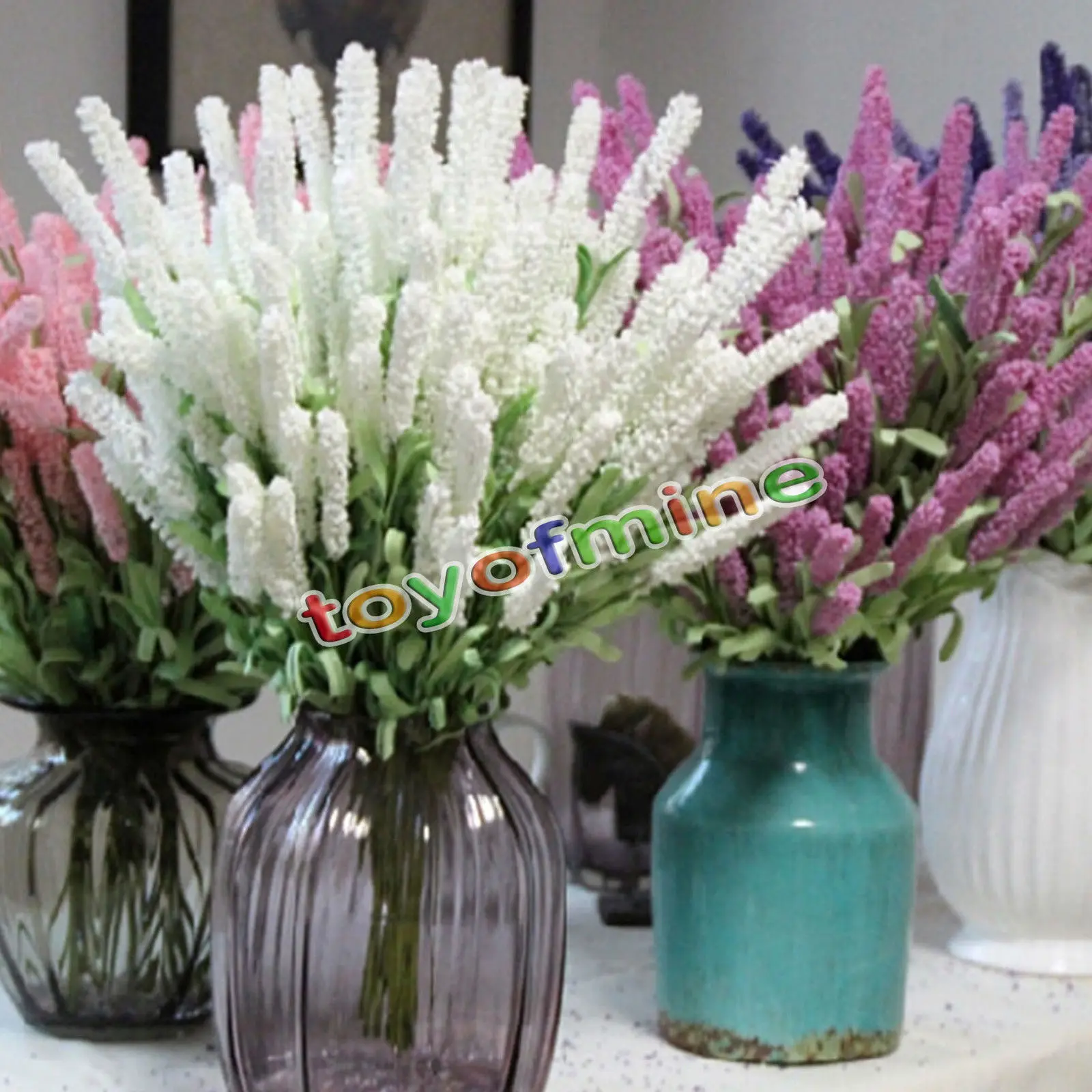 12 Heads Artificial Lavender Bouquet Fake Silk Flowers Wedding Party Home Decor