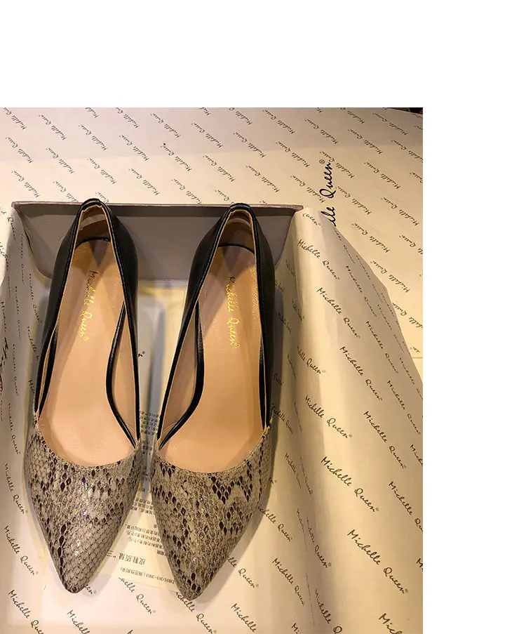Пикантные женские туфли со змеиным узором на Высоком толстом каблуке с острым носком; женские вечерние туфли на шпильке для торжеств Большие размеры 40, 41, 42
