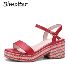 Bimolter cow leather women sandals high heels wedges buckle straps thick bottom classic simple straw style summer shoes NC033 цена Bimolter cow leather women sandals high heels wedges buckle straps thick bottom classic simple straw style summer shoes NC033 цены онлайн