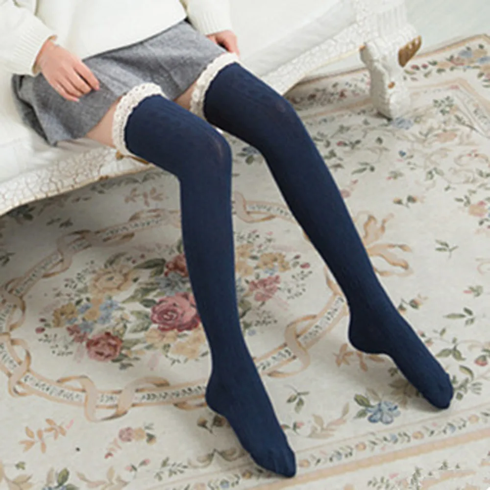 New Women Over The Knee Long Stocking Lace Striped Thigh High Stocking knee high socks Autumn spring Knee Socks Over The Knee