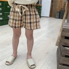 Детская одежда, новые летние удобные хлопковые клетчатые шорты для маленьких девочек, популярные штаны для мальчиков