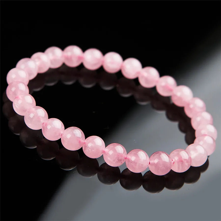 Madagascar Natural Pink Rose Quartz Crystal Round Bead Stretch Bracelet For Women 7mmin