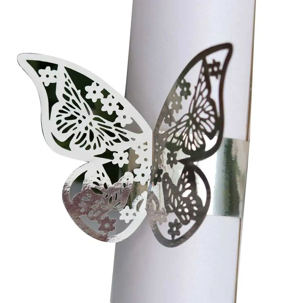 50pcs Napkin Buckle Ring Hollow Butterfly Shapes for Wedding Banquet Dinner Table Decor 66CY - Цвет: Silver