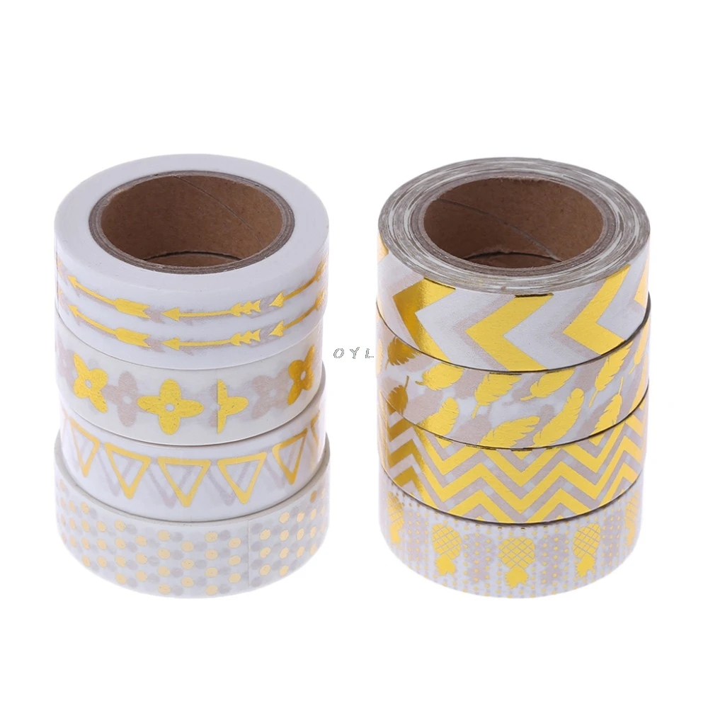 

Gold Foil Printing Washi Paper Tape DIY Sticky Adhesive Sticker Decor 15mmx10m