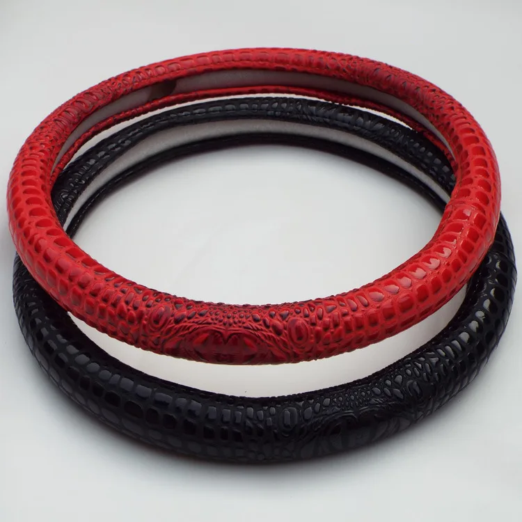 

38cm Universal Crocodile Pattern Leather Car Steering Wheel Cover Black Red Brown Gray for Interior Styling Accessories