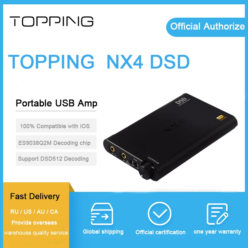 Портативный ЦАП Topping NX4 DSD ES9038Q2M XMOS XU208 усилитель для наушников dac usb DSD512