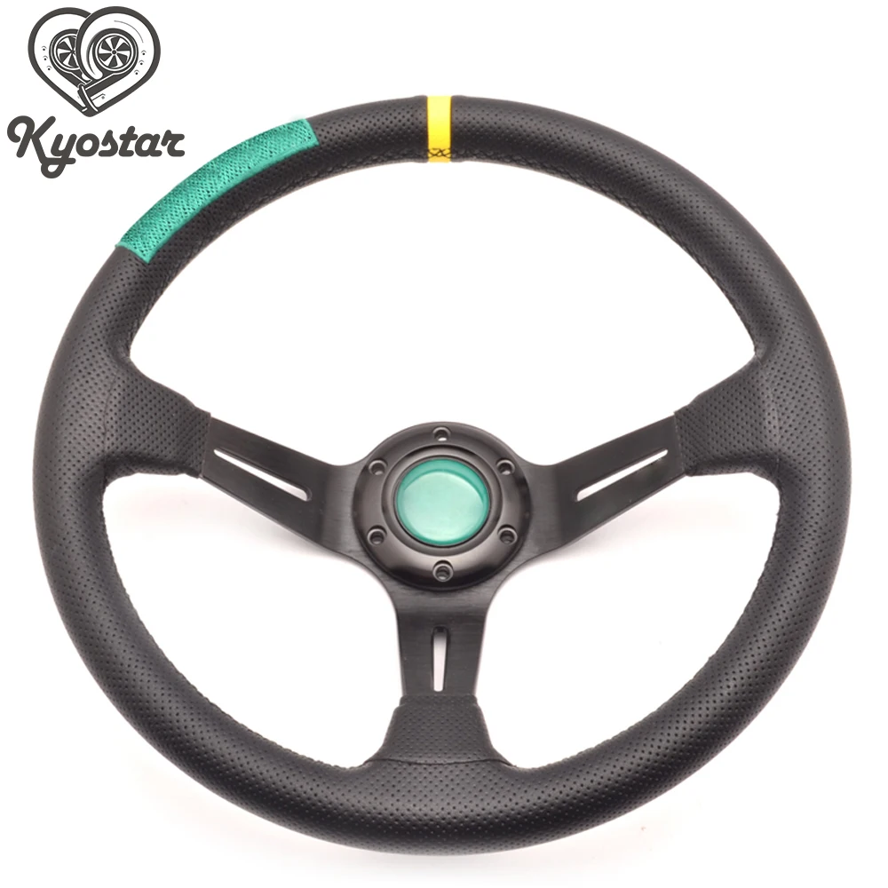 

Univerdal 14" inch race car steering wheel deep corn 350mm with black spoke perforated leather suede steering wheel