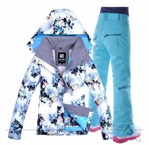 Gsou лыжная куртка+ лыжные штаны для женщин, походная или походная одежда, высокое качество, женский лыжный костюм - Цвет: color 1